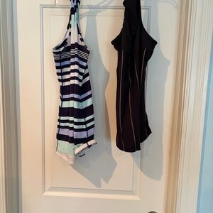 lululemon set of 2 Black and White Striped and Navy Colorful striped Tank Tops